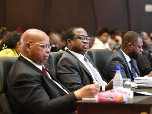 Home 5 Finance minister Mthuli Ncube flanked by Finance deputy minister David Mnangagwa and Speaker of Parliament Jacob Mudenda during a pre-Budget Seminar in Harare on 6th November 2023.