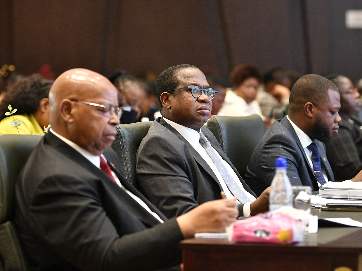 Finance minister Mthuli Ncube flanked by Finance deputy minister David Mnangagwa and Speaker of Parliament Jacob Mudenda during a pre-Budget Seminar in Harare on 6th November 2023.