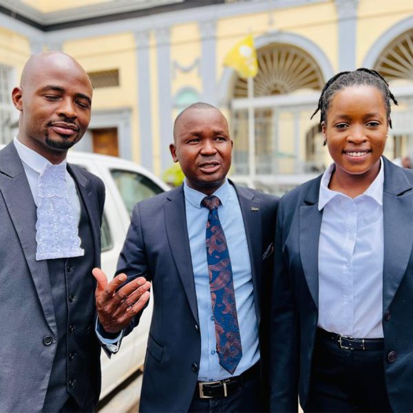 CCC Binga North member of parliament Prince Dubeko Sibanda (centre) flanked by lawyers Jabulani Ndlovu and Advocate Amanda Ndlovu.