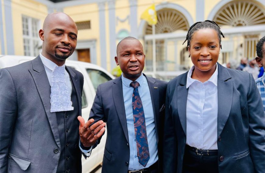 CCC Binga North member of parliament Prince Dubeko Sibanda (centre) flanked by lawyers Jabulani Ndlovu and Advocate Amanda Ndlovu.