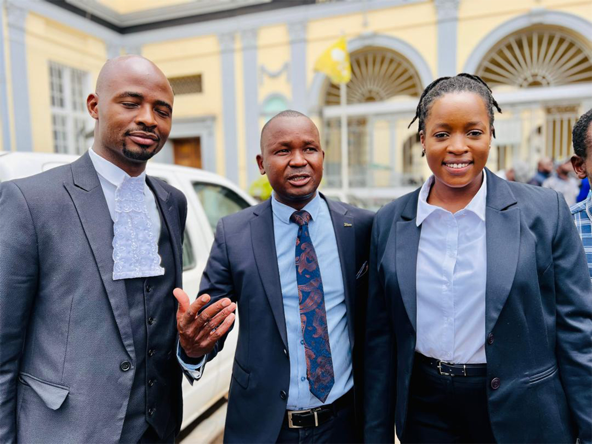 CCC Binga North member of parliament Prince Dubeko Sibanda (centre) flanked by lawyers Jabulani Ndlovu and Advocate Amanda Ndlovu.