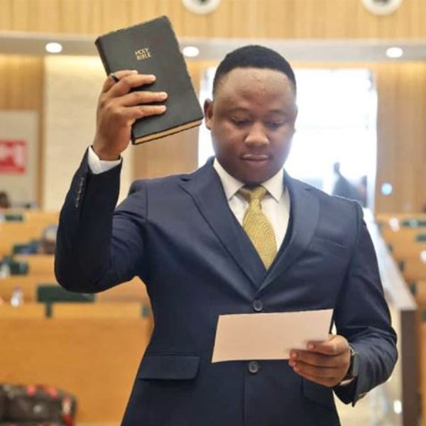CCC member of parliament Takudzwa Ngadziore takes oath during the swear-in ceremony in September 2023 at Zimbabwe new parliament in Mt Hampden.