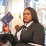 Virginia Mabiza who becomes Zimbabwe’s first Attorney General is seen in this photo holding the Bible during the swearing in ceremony on 6th November 2023.