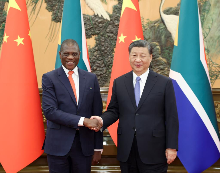 Chinese President Xi Jinping meets with South African Deputy President Paul Mashatile at the Great Hall of the People in Beijing, capital of China, Nov. 6, 2023.