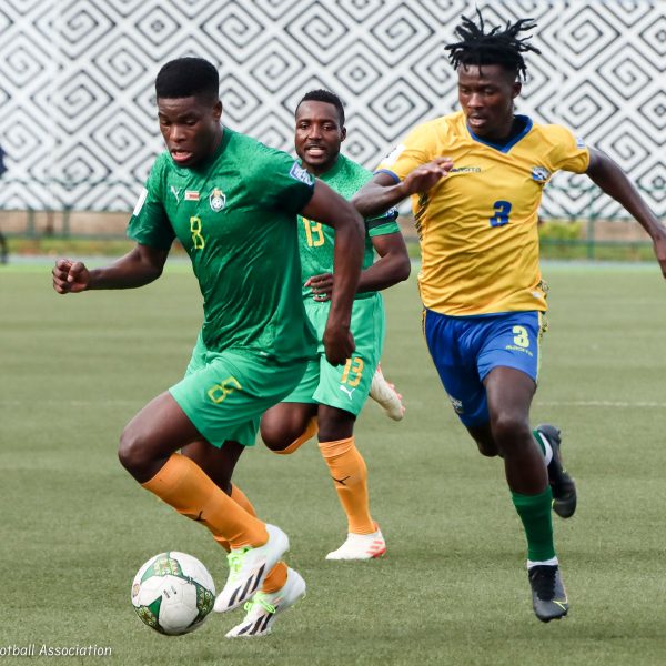 Home 164 Zimbabwe international Marshall Munetsi tussles for the ball with Rwandese player during a 2026 FIFA World Cup qualifiers Group C encounter played at Huye Stadium on 15th November 2023.
