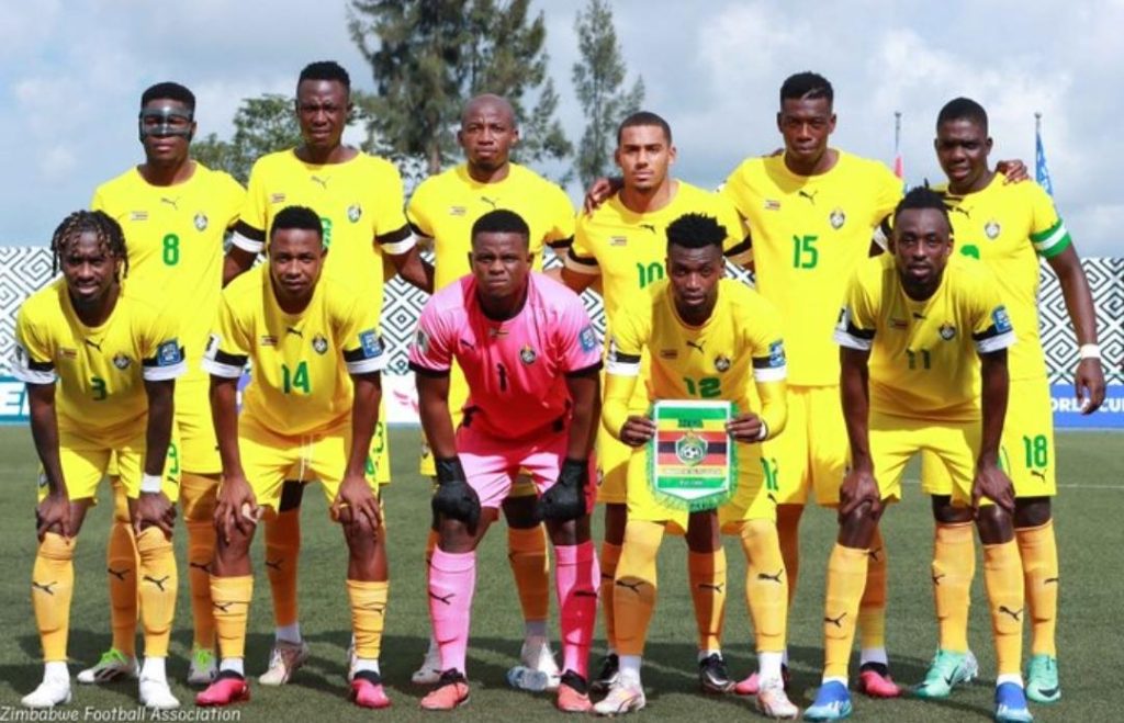 Zimbabwe national team players pose for a team photo before the 2026 FIFA World Cup match against Nigeria at Huye Stadium in Butare, Rwanda on Sunday 19th November 2023.