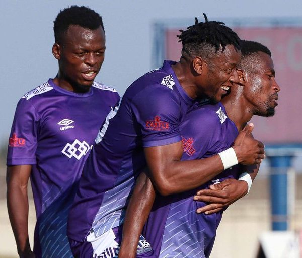 In this photo Ngezi Platinum Stars players are seen celebrating a goal during the 2023 Castle Lager Premier League match at Baobab Stadium in Mhondoro, Zimbabwe.