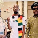 Zimbabwe music stars Poptain Yardbwoy, Holy Ten, Michael Magz pose for a photo clad in Zanu PF regalia
