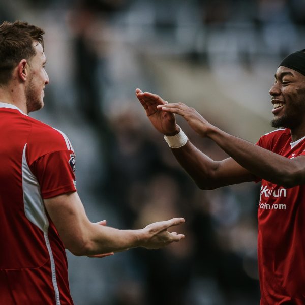 Home 154 Nottingham Forest FC players Chris Wood and Anthony Elanga celebrate the team's 3-1 win over Newcastle United in a Premier League encounter on Tuesday 26th December 2023.
