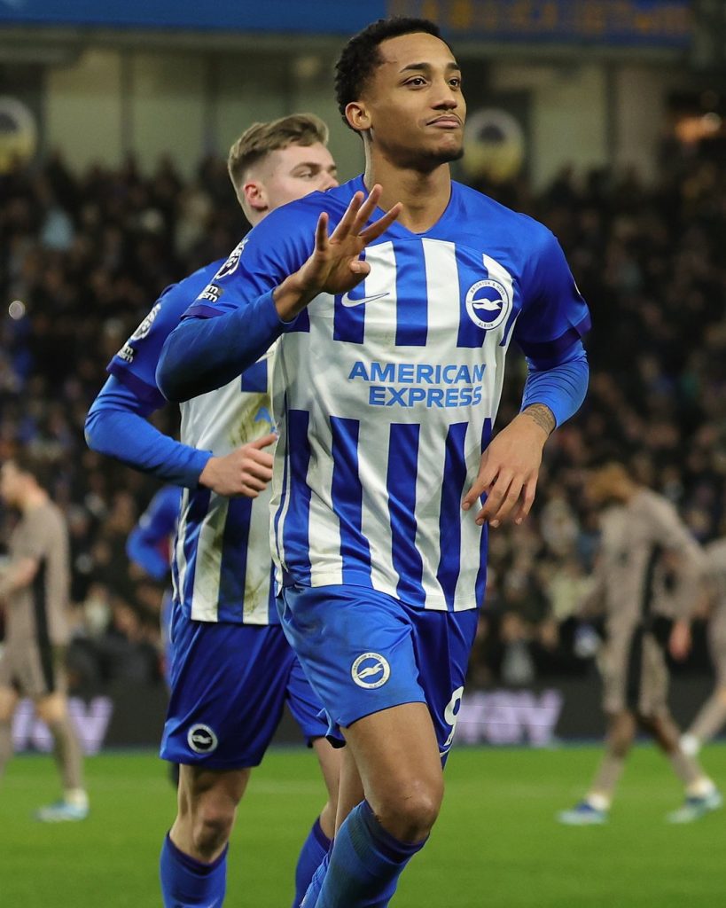 Brighton player Joao Pedro celebrates one of his goals as BHA beat Tottenham 4-2 in their English Premier League match on 28 December 2023. [Picture: @OfficialBHAFC/ X]