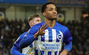 Home 8 Brighton player Joao Pedro celebrates one of his goals as BHA beat Tottenham 4-2 in their English Premier League match on 28 December 2023.