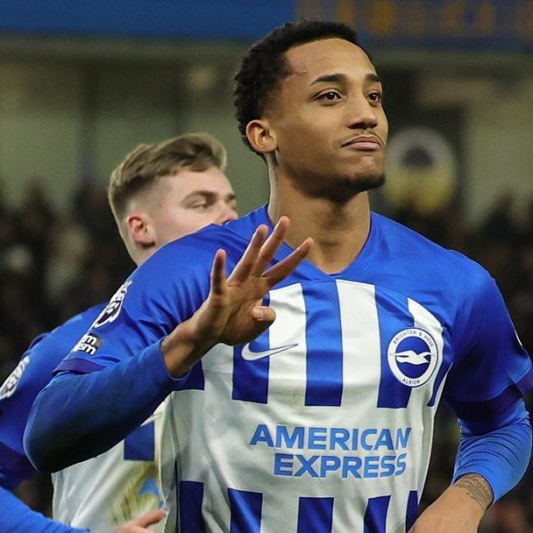 Home 150 Brighton player Joao Pedro celebrates one of his goals as BHA beat Tottenham 4-2 in their English Premier League match on 28 December 2023.