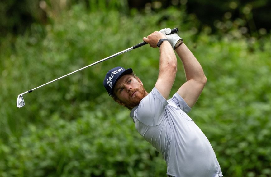 Kieran Vincent of Zimbabwe tees off on hole 5 during the first round of the Hong Kong Open at Hong Kong Golf Club on November 09, 2023 in Hong Kong, China.