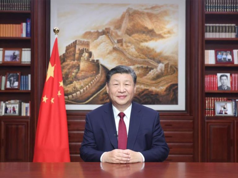 Chinese President Xi Jinping delivers a New Year message via China Media Group and the Internet on the evening of Sunday 31st December 2023 in Beijing to ring in 2024.
