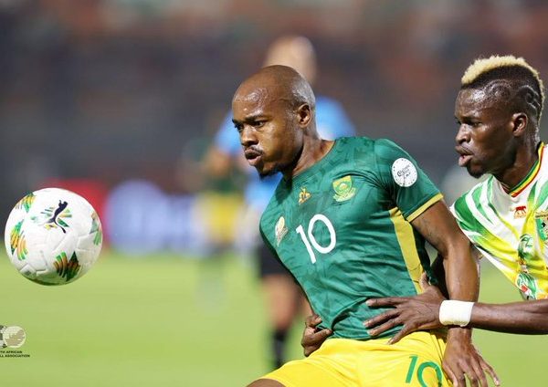 South Africa's Bafana Bafana player tussle for the ball during the Africa Cup of Nations (AFCON) Group E match vs Mali on 16th January 2024 in Ivory Coast.