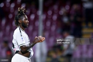 Home 5 Jordan Zemura of Udinese Calcio greets the fans during the Serie A match between US Salernitana and Udinese Calcio at Stadio Arechi on August 28, 2023 in Salerno, Italy. (Photo by Giuseppe Maffia/NurPhoto via Getty Images)