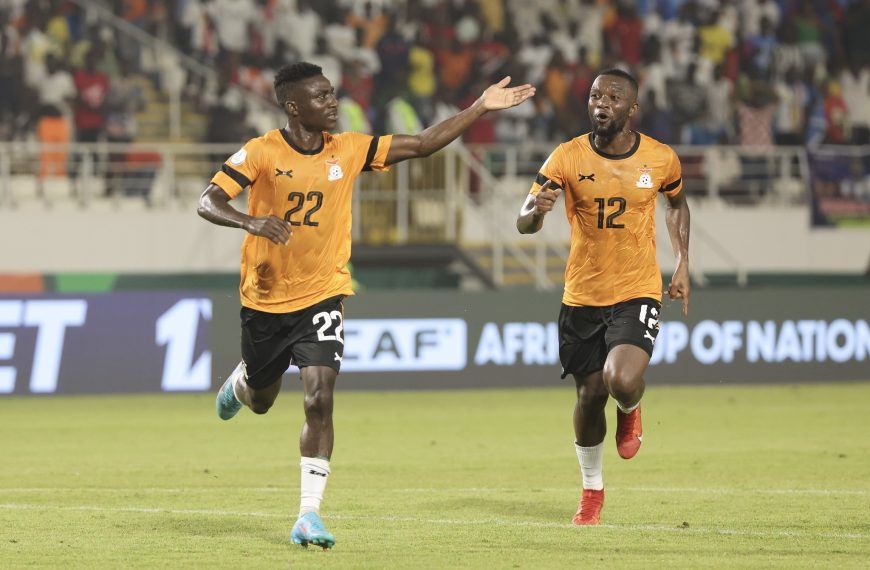 Kings Kangwa of Zambia celebrates goal during the 2023 Africa Cup of Nations Final match between DR Congo and Zambia at the at the Laurent Pokou Stadium in San Pedro, Cote dIvoire on 17 January 2024 ©Gavin Barker/ BackpagePix