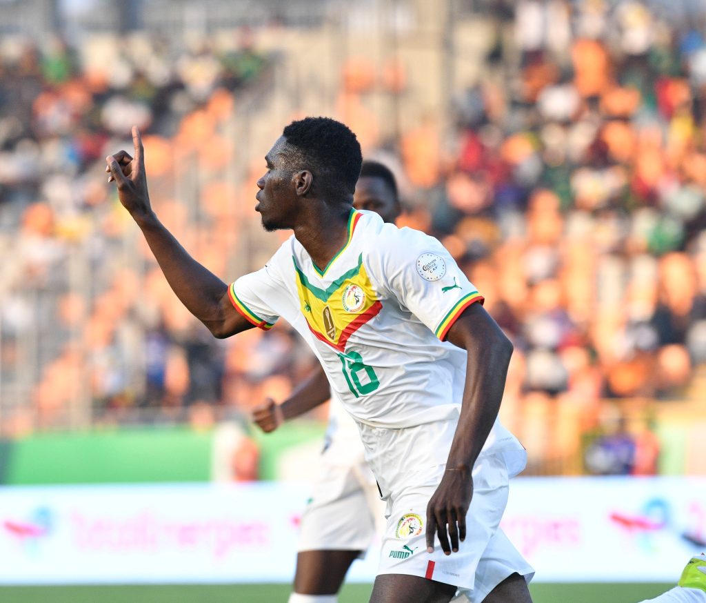 Ismaila Sarr of Senegal celebrates goal  during the 2023 Africa Cup of Nations match between Senegal and Cameroon at  Charles Konan Stadium  inYamoussoukro on the 19 January 2024 © Sydney Mahlangu/ BackpagePix