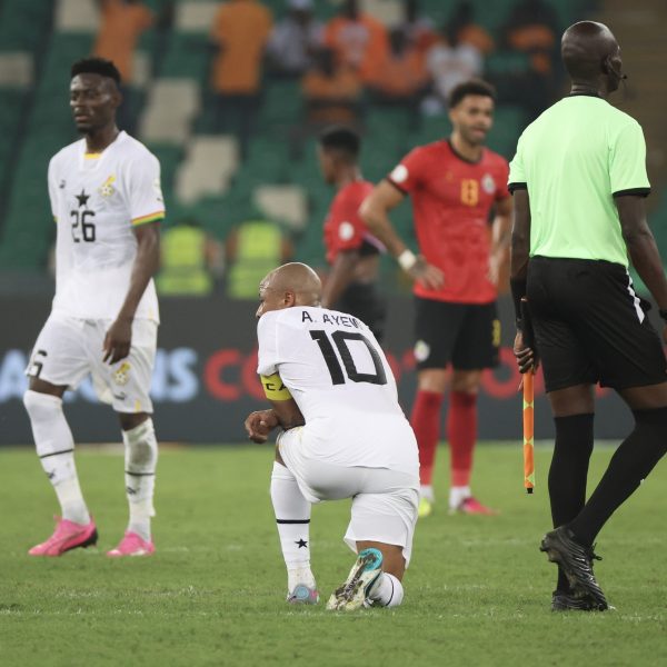 Home 151 Ghana captain Andre Ayew looks dejected after the Africa Cup of Nations (CAN) 2024 group B football match between Mozambique and Ghana at Alassane Ouattara Olympic Stadium in Ebimpe, Abidjan on 22 January 2024.