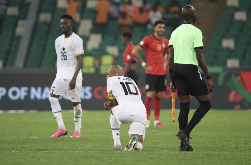 Ghana captain Andre Ayew looks dejected after the Africa Cup of Nations (CAN) 2024 group B football match between Mozambique and Ghana at Alassane Ouattara Olympic Stadium in Ebimpe, Abidjan on 22 January 2024.