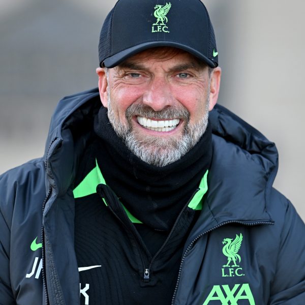 Liverpool manager Jurgen Klopp smiling for the camera at the club's training session on Friday 26th January 2024.