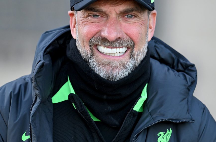 Liverpool manager Jurgen Klopp smiling for the camera at the club's training session on Friday 26th January 2024.