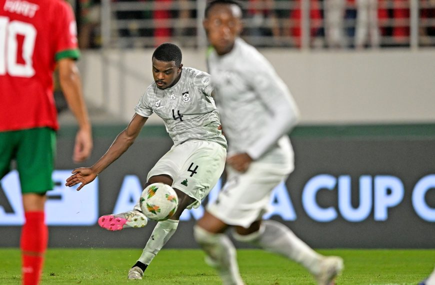 Bafana Bafana star Teboho Mokoena (South Africa) takes a freekick during the 2023 Africa Cup of Nations Finals match between South Africa and Morocco in Ivory Coast on 30 January 2024 ©Samuel Shivambu/ BackpagePix