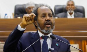 Somalia's President Hassan Sheikh Mohamud addresses parliament regarding the Ethiopia-Somaliland port deal. [Photograph: Feisal Omar/ Reuters]