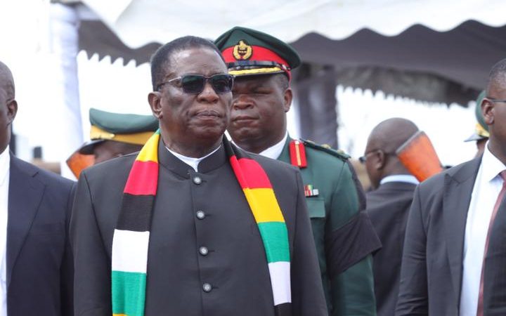 Zimbabwe President Emmerson Mnangagwa at the Heroes Acre in Harare during the burial of a national hero on 1 February 2024.