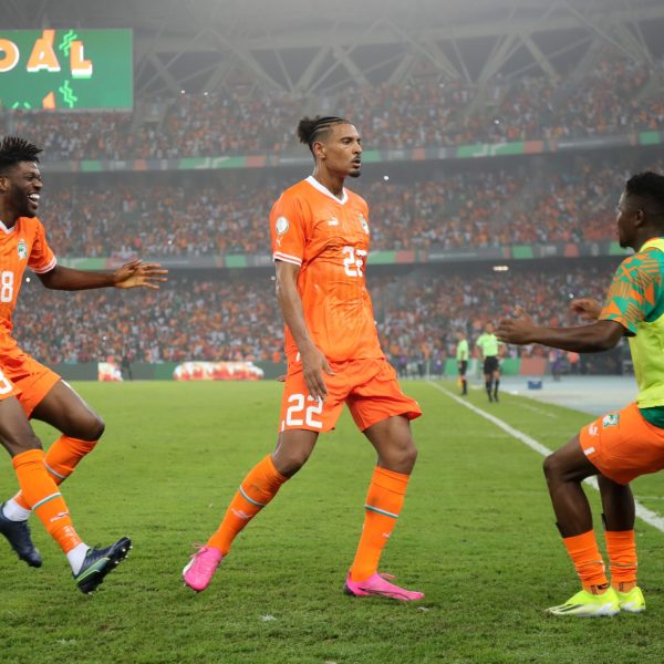 Home 149 Sebastien Haller of Ivory Coast celebrates a goal with teammates during the 2023 Africa Cup of Nations Finals match between Ivory Coast and DR Congo in Ivory Coast on 7 February 2024 ©Samuel Shivambu/ BackpagePix