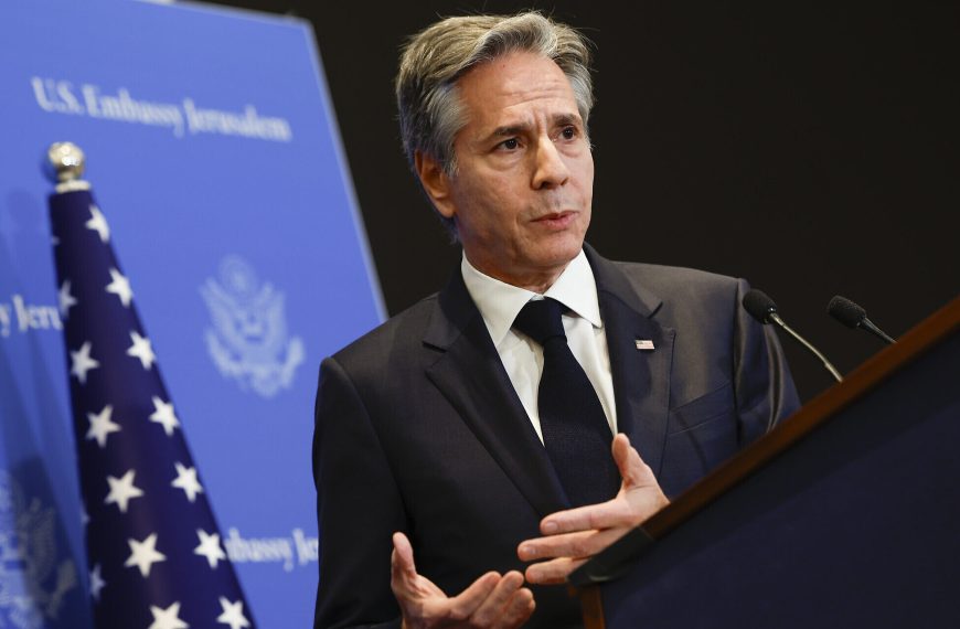 U.S. Secretary of State Antony Blinken answers questions during a press conference in Tel Aviv, Israel, Tuesday, Jan. 9, 2024. (Evelyn Hockstein/Pool Photo via AP)