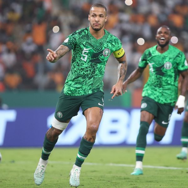 Home 148 William Troost-Ekong of Nigeria celebrates a goal with teammates during the 2023 Africa Cup of Nations Finals match between Nigeria and South Africa in Ivory Coast on 7 February 2024 ©Samuel Shivambu/ BackpagePix
