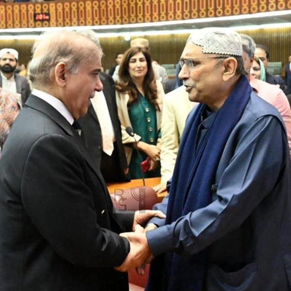 This photo shows newly-elected Prime Minister Shahbaz Sharif (L) meeting with former Pakistani president Asif Ali Zardari at the Parliament House in Islamabad, capital of Pakistan on March 3, 2024. Shahbaz Sharif, the joint candidate of an alliance led by Pakistan Muslim League-Nawaz (PML-N), was elected as the 24th prime minister of Pakistan in a polling held by the National Assembly or lower house of the parliament on Sunday 3 March 2024, said the speaker of the house.