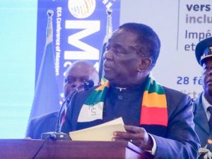 Zimbabwe President Emmerson Mnangagwa addressing delegates at the Economic Commission for Africa Conference of African Ministers of Finance, Planning and Development 2024 held in Victoria Falls on Monday 4 March 2024.