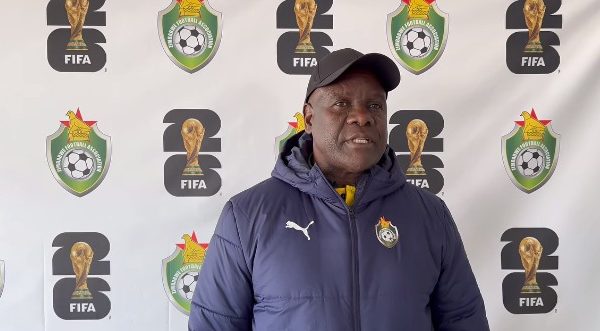 Home 164 Zimbabwe interim Jairos Tapera speaks to the media before the 2026 FIFA World Cup qualifiers match against Lesotho.