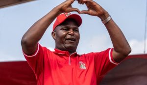 Mozambique new leader of FRELIMO party Daniel Chapo shows some love to party supporters at a rally recently.