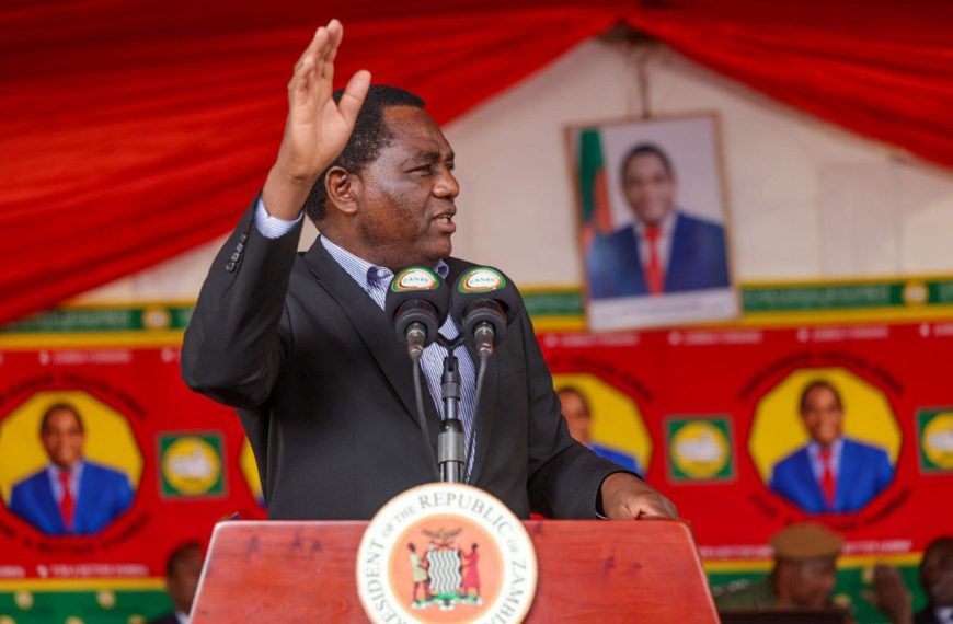 Home 150 Zambian President Hakainde Hichilema addresses a UPND party rally in Lusaka in December 2024.