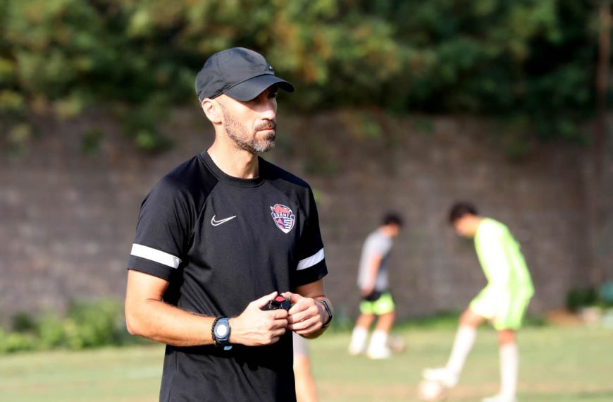 Montenegro coach Predrag Jaredic conducts training for Chinese Super League side Qingdao Hainlu FC Under 21 side.
