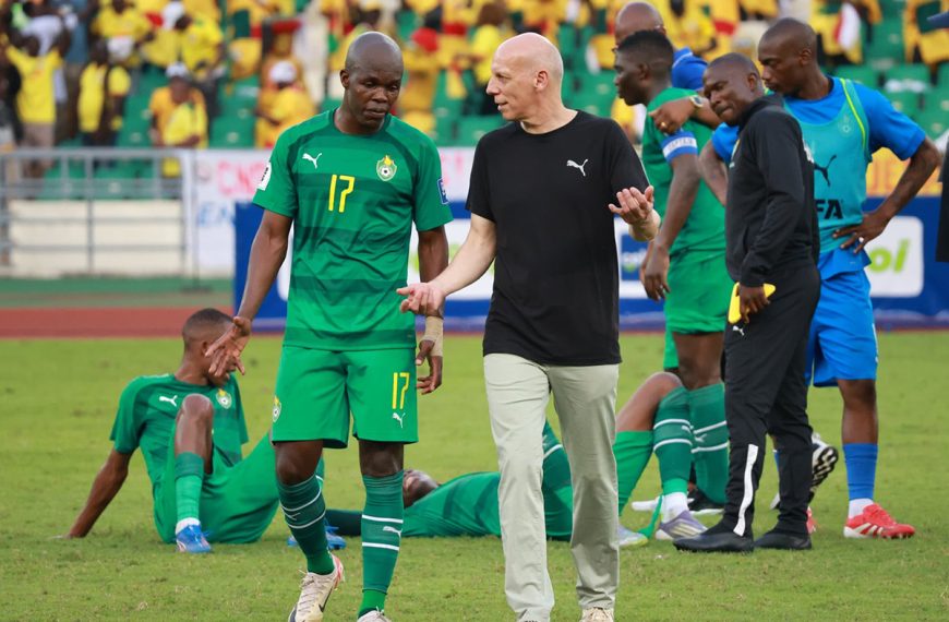 Zimbabwe coach Michael Nees and Knowledge Musona at the Alassane Ouattara Ebimpé Olympic Stadium in Ivory Coast on Friday after the 2026 FIFA World Cup Group C qualifier between Benin and Zimbabwe.