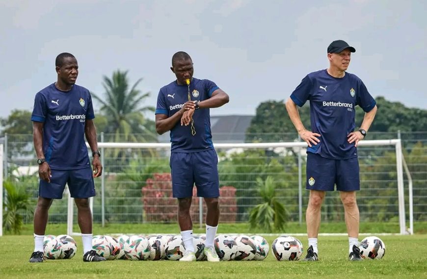 Zimbabwe national team coach Michael Nees and his technical team watch on as players go through their paces during a Warriors training camp on 24 March 2025.
