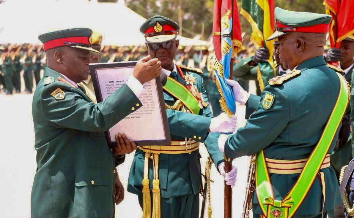 General Philip Valerio Sibanda officially hands over the reigns on Monday 24th November 2025 at Charles Gumbo Barracks during the handover ceremony of Emmanuel Matatu as the new Commander of the Zimbabwe Defence Forces.