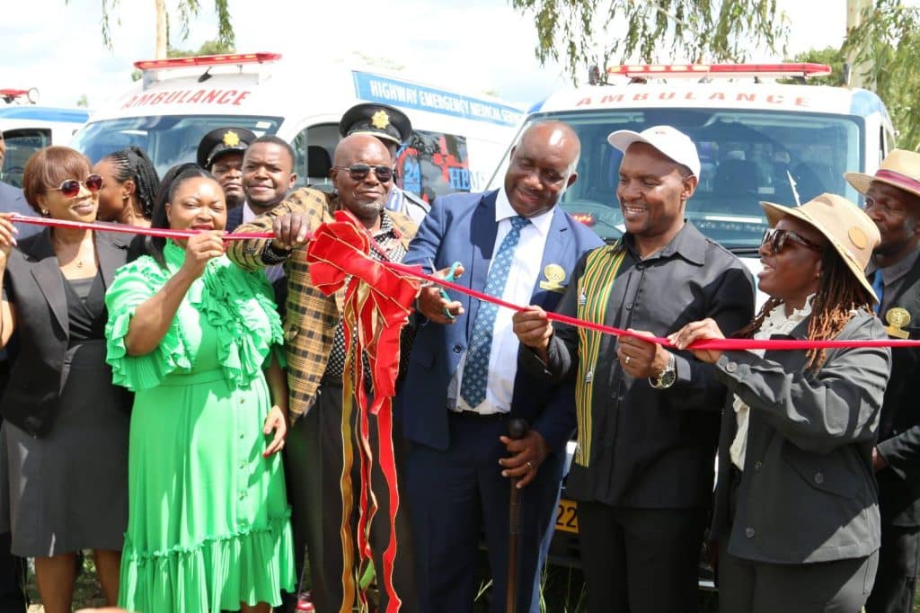 Transport and Infrastructural Development minister, Felix Mhona, launching the Festive Season Road Safety Education, Enforcement, and Awareness Campaign at Gosha Primary School near Juru Business Centre on Wednesday 17th December 2025.