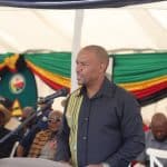 Transport and Infrastructural Development minister, Felix Mhona, speaking at the launch of the Festive Season Road Safety Education, Enforcement, and Awareness Campaign at Gosha Primary School near Juru Business Centre on Wednesday 17th December 2025.