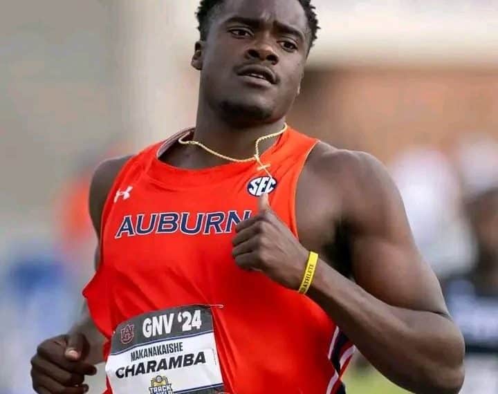 Home 4 Zimbabwean sprinter Makanakaishe Charamba in action during a global athletics event.